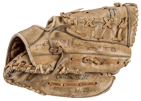 Hall of Famers Multi Signed Glove with 14 Signatures Including Bench, Banks, & Spahn (PSA/DNA)